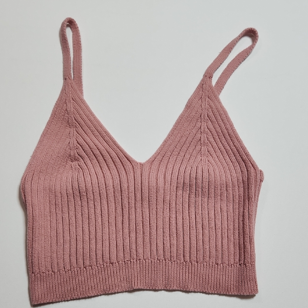 Coco and Shay Pink Ribbed Knit Bralette Crop Top Women’s L